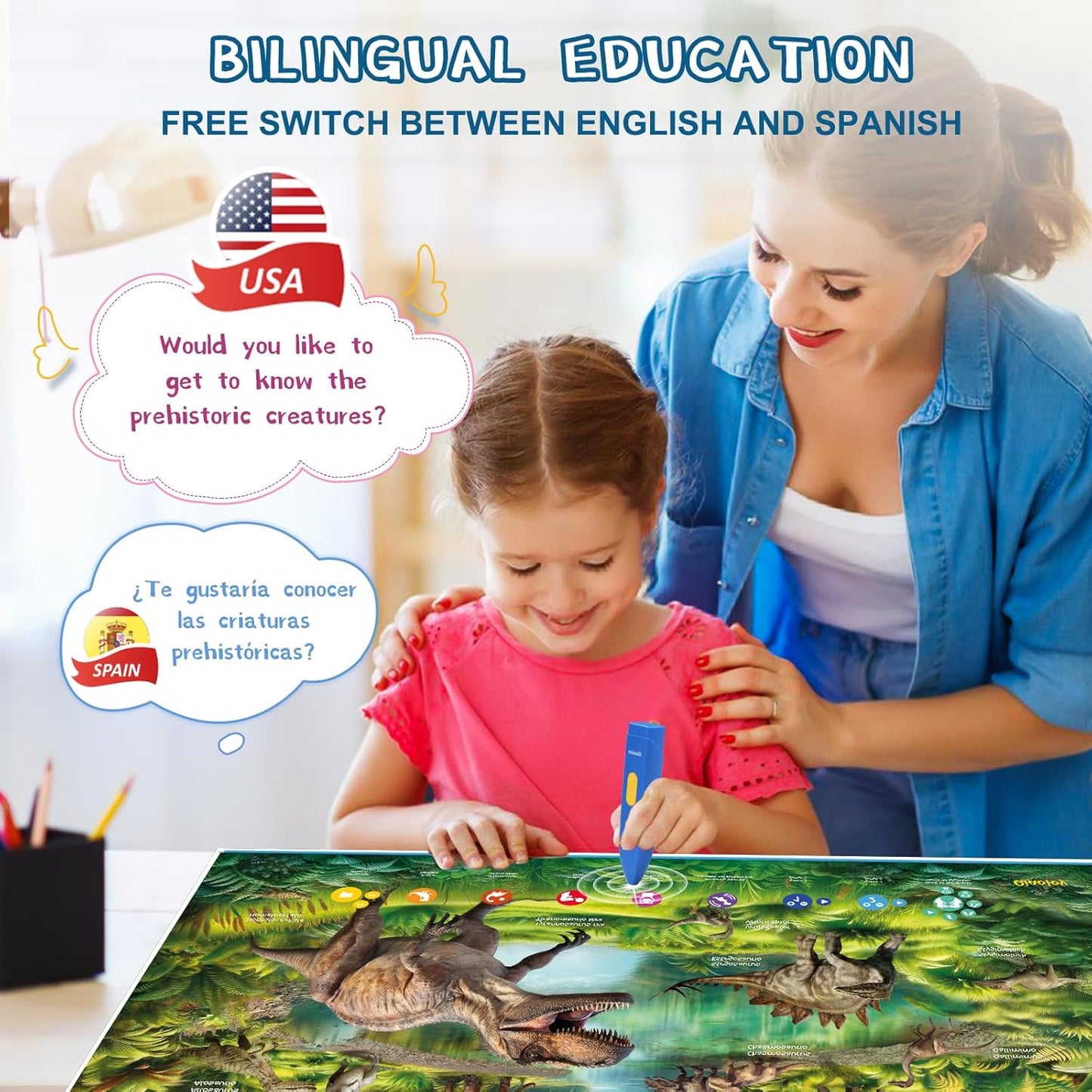 Bilingual Interactive Solar System Poster for Kids – Educational Talking Space Poster for Kids Aged 3-12, STEM Learning Toy, Ideal for Classroom & Home, Space-Themed Wall Decor