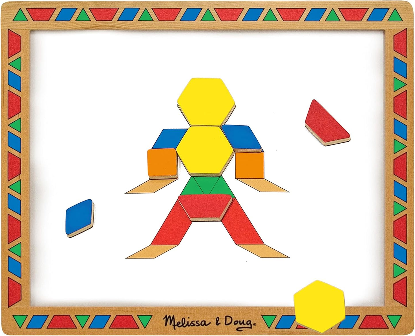 Melissa & Doug Deluxe Wooden Magnetic Pattern Blocks Set - Educational Toy with 120 Magnets and Carrying Case, Multi/None, 1 EA, English Only.