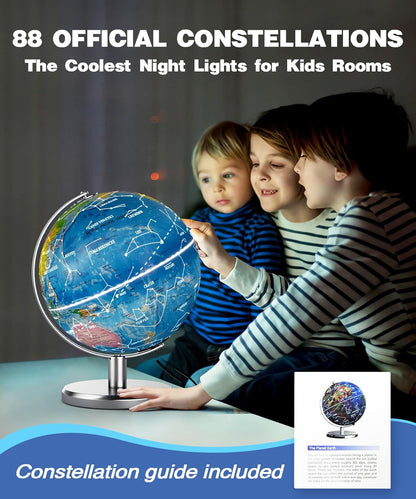 Globe for Kids & Adults Illuminated With Constellation Night Light View, 8-Inch World Globe for Classroom, Light Up Desk Globes for Earth Educational Learning & Home Desktop Decor, Geography Gifts