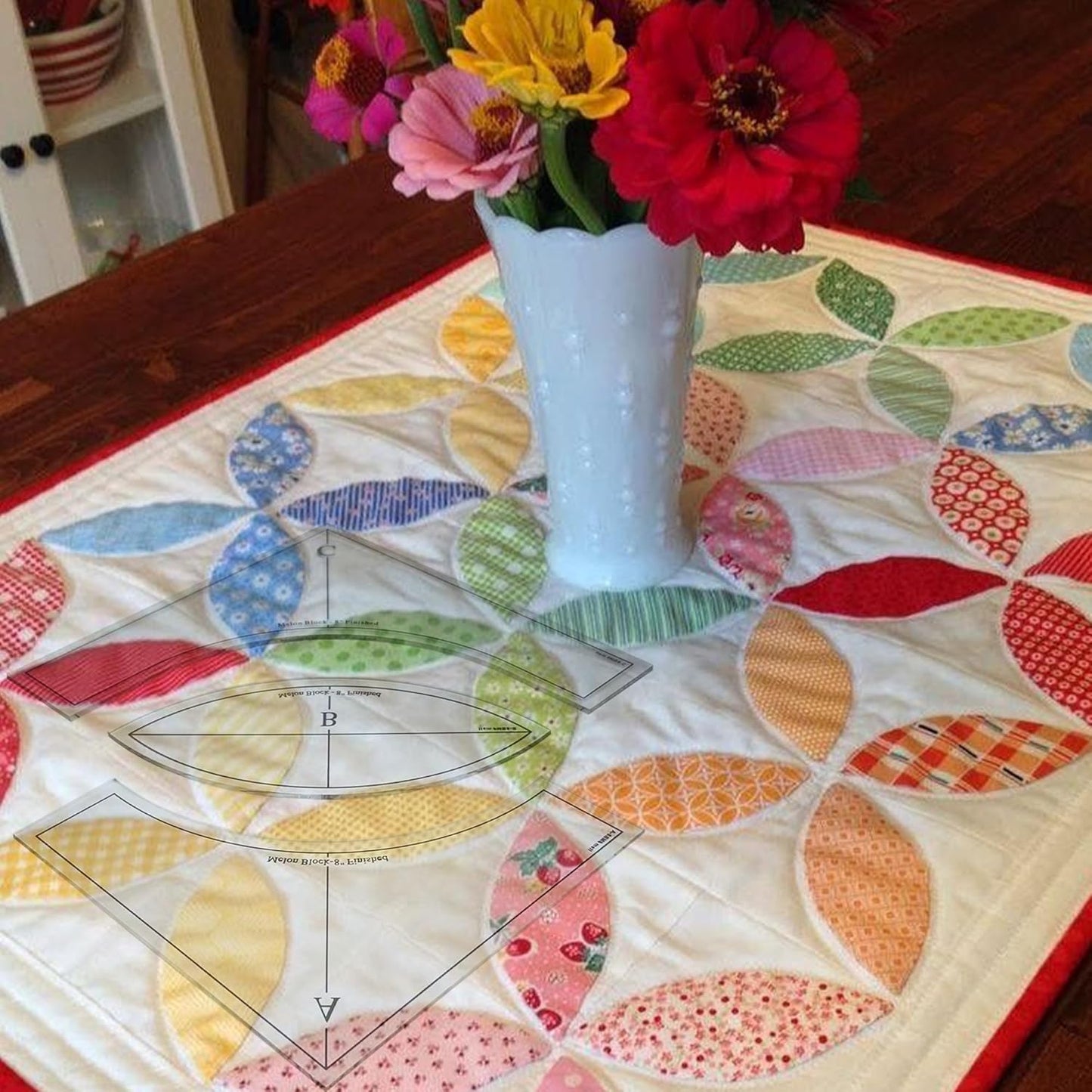 Melon Block Quilting Templates Set: Free Motion Quilting, Clear Acrylic for Creative Curved Patterns, 1/4” Seam Allowance (3pc)