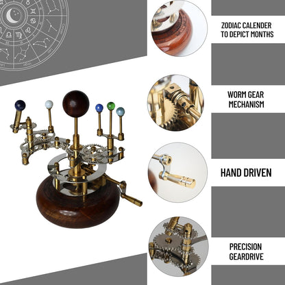 Solar System Model | Educational & Decorative Astronomy Orrery | Premium Brass Mechanical Planetarium (8" Earth & Moon)