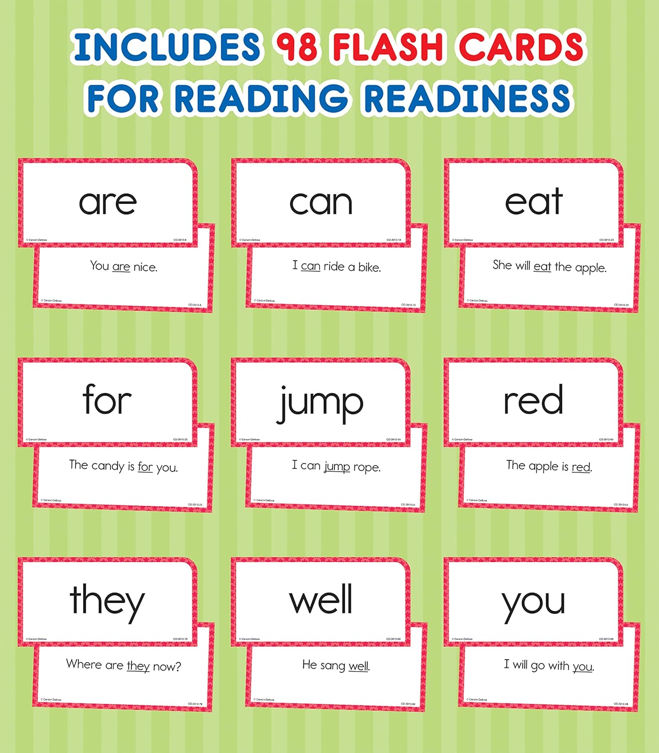 Carson Dellosa 102 Basic Sight Words Flash Cards Kindergarten, Flashcards for Kids Ages 6 and Up, Phonics and Vocabulary Kindergarten Learning Activities