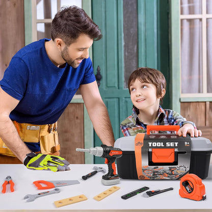 Kids Tool Set 49 PCS, Portable Tool Bag with Battery Powered Toy Drill & Adjustable Belt, Pretend Play Toddler Tool Set, Construction Toys for Boys & Girls Age 3-8, STEM Gifts