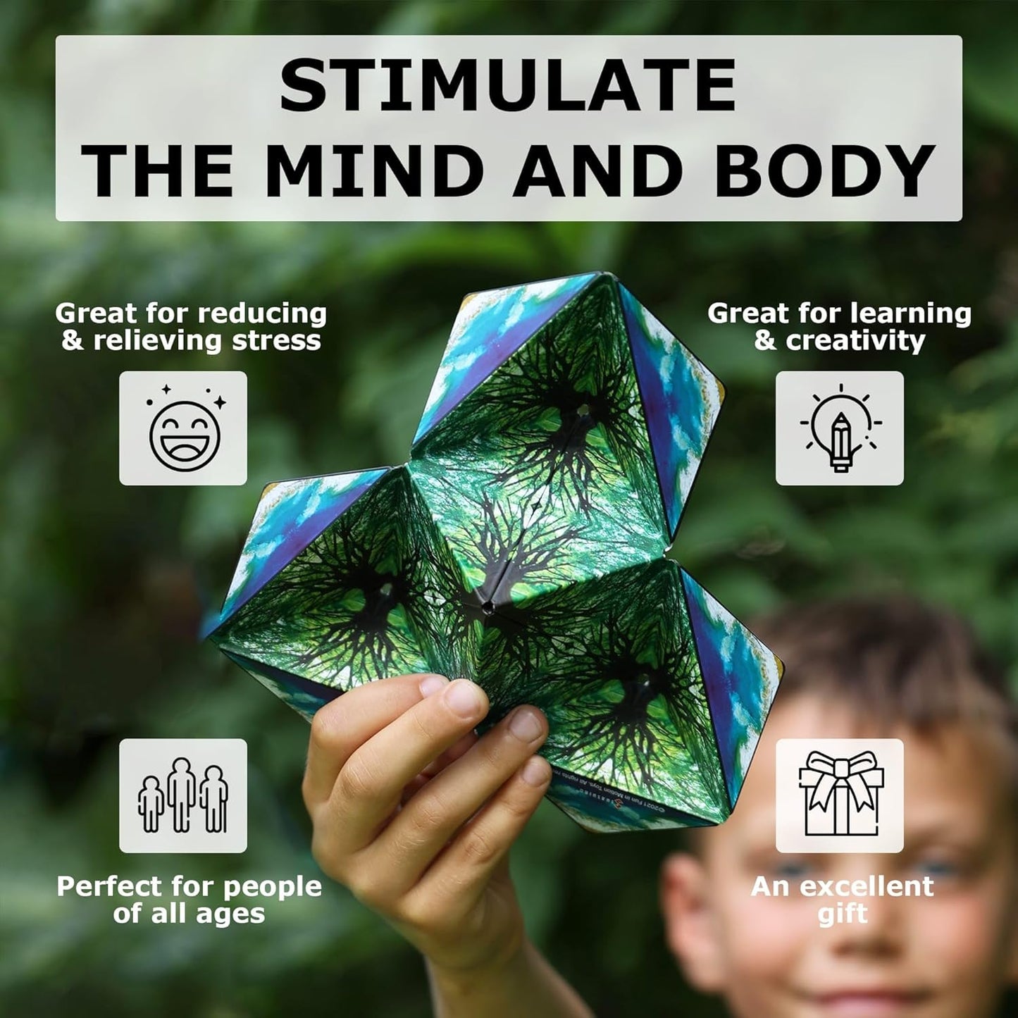 Shashibo Shape Shifting Box - Award-Winning STEM Fidget Toy with Ultra Strong Magnets - Puzzle Cube Transforms Into 100+ Shapes, Perfect Sensory Gift for Kids, Teens, and Adults (Blue Planet)