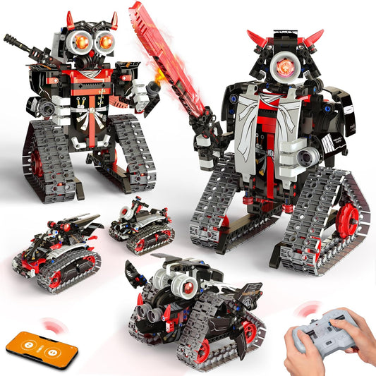 Opmind 5 in 1 STEM RC Robot Building Kit, APP & Remote Control Samurai/Ninja Blocks 443 Pcs, Erector Set RC Toy for Kids, DIY Build Science Educational Gift for Age 6 7 8 9 10 11 12+ Boys & Girls