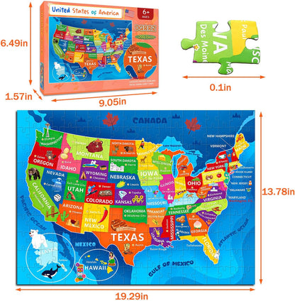United States Map Puzzle for Kids Ages 6-8 8-10 10-12 - 200 Piece Floor Jigsaw with Poster - Educational USA Geography Jigsaw with 50 States & Capitals - Large Map Puzzle STEM Gift for Boys and Girls