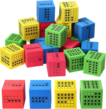 Hanaive 20 Pcs Ten Frame Foam Dice for Classroom Math Manipulatives Kindergarten Classroom Supplies for Teachers Elementary Subitizing Educational Counting Toys Math Learning Tools