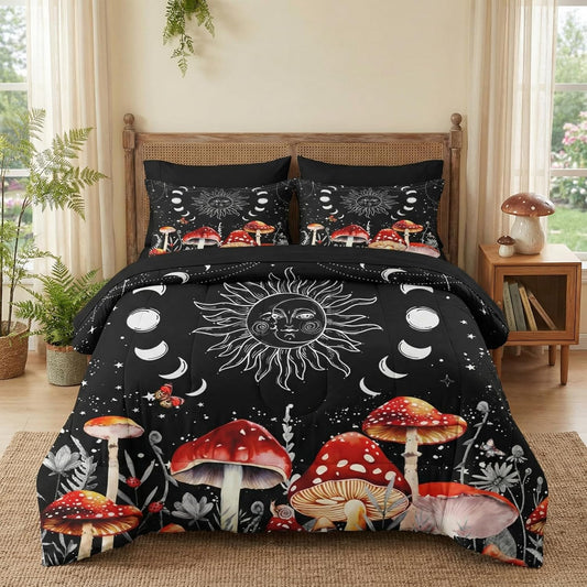 WeCozy 5 Pcs Twin Size Comforter Set with Pillowcase & Sham, Gothic Goth Bat Chemistry Science Bedding for Kids and Adults, Vintage Dark Academia Medieval Bed in a Bag with Flat Fitted Sheet
