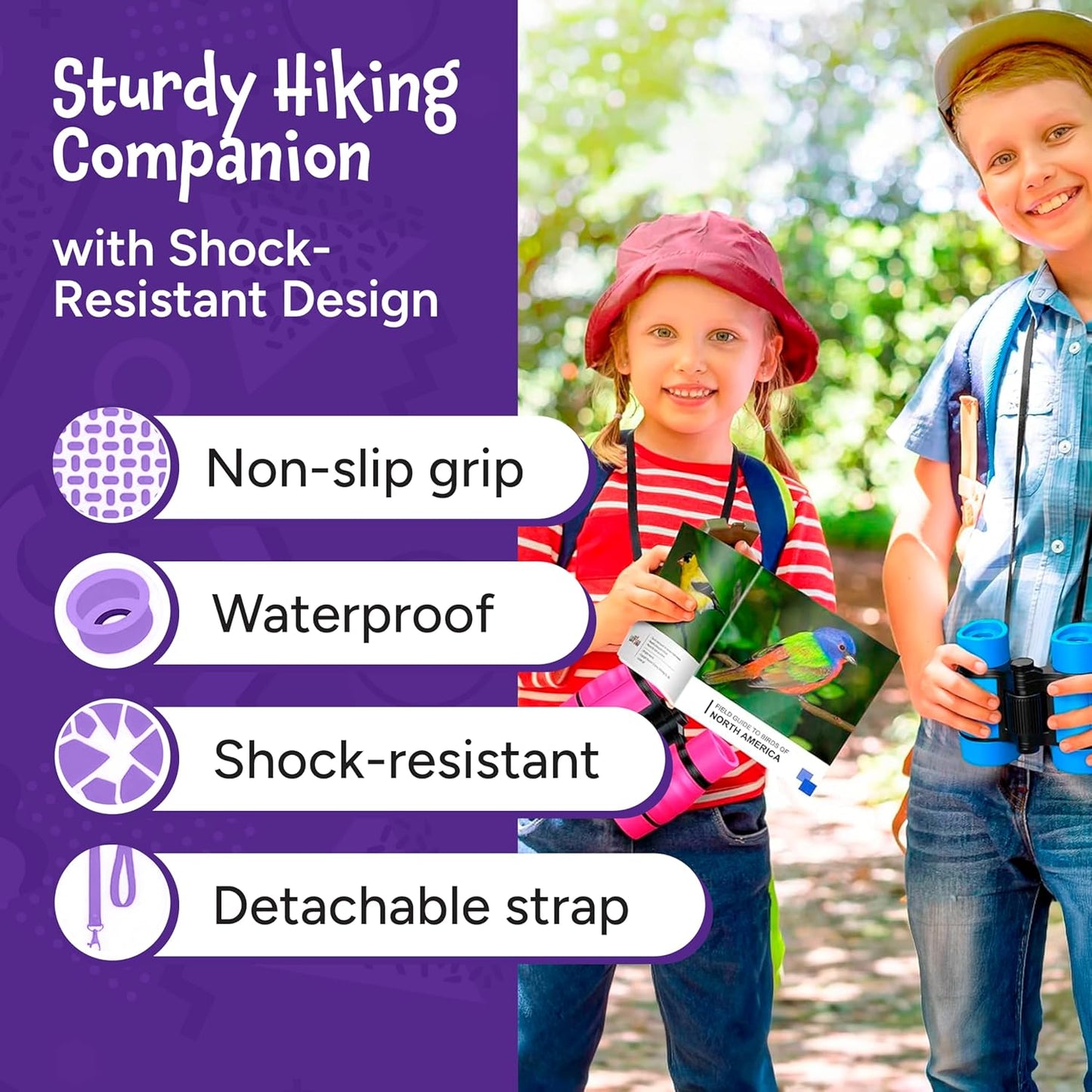 Think Peak Pink Binoculars Science Toy for Kids Ages 3-12 Years - Real Compact Outdoor Adventure & STEM Educational Nature Hiking Explorer for Bird Watching, Camping Children’s Birthday Gift