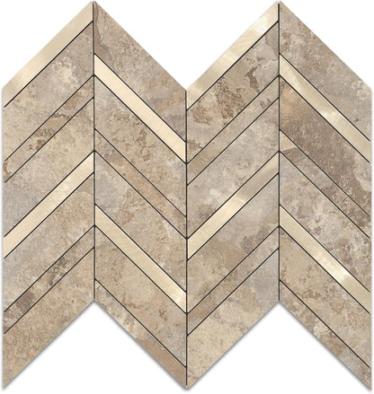 Yipscazo 10 Sheets Herringbone Backsplash Peel and Stick Tile, Marble Calacata Mixed Metal Gold PVC Stick on Backsplash for Kitchen, Waterproof Self Adhesive Wall Tile for Bathroom