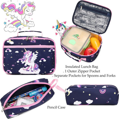 Girls Backpack for Elementary Unicorn Backpack Kids Backpack School Bookbag for Girls 3 in 1 Set Back to School