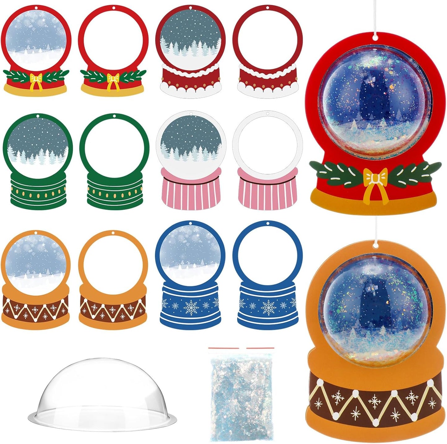 Threehoney 24 Pack Winter DIY Snow Globe Craft Kit for Kids Christmas 3D Shaking Snow Globe Hanging Ornament for Xmas Tree with Glitter Sequins Papers 3D Half Balls and Cards(Blue+Purple)