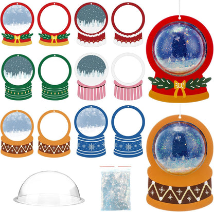 Threehoney 24 Pack Winter DIY Snow Globe Craft Kit for Kids Christmas 3D Shaking Snow Globe Hanging Ornament for Xmas Tree with Glitter Sequins Papers 3D Half Balls and Cards(Blue+Purple)