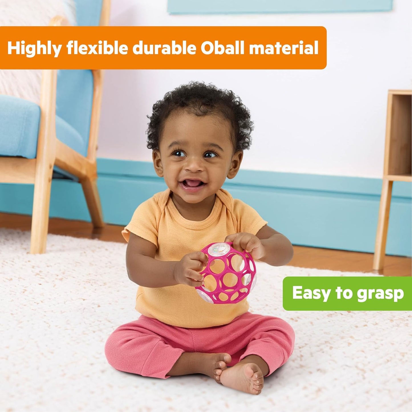 Bright Starts Oball Musical Toy, Jingle & Shake Pal, BPA-Free Easy-Grasp Baby Rattle Toy, Ages Newborn+