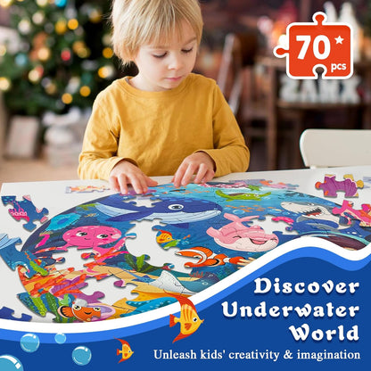 TALGIC Puzzles for Kids Ages 4-6 with Solar System Planets, 70 Piece Round Large Kids Floor Puzzles for Ages 3 4 5 6 7 8, Educational Toy Gift Jigsaw Puzzles for 5 Year Old Boys Girls