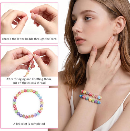 SUTOUG 1000PCS Colourful Letter Beads for Threading, 4 x 7 MM Acrylic Round Alphabet Beads for Jewellery DIY Making Crafts Bracelets Necklaces Ornaments