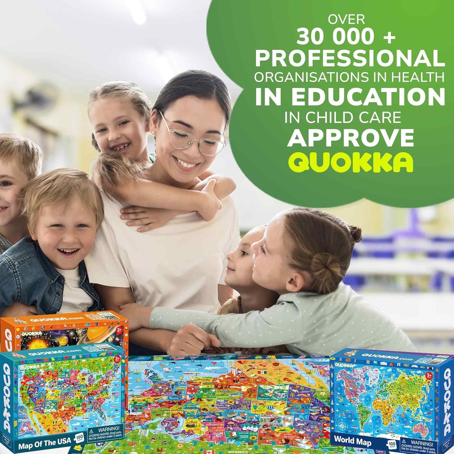QUOKKA 3X Set Learning Board Games for Kids 8-12 - Educational Trivia Cards Ages 6-8 - Travel United States - World Map - Explore Outer Space - Gift for Children and Teens 4-8 - Jigsaw Puzzles