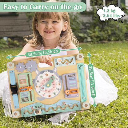 Montessori Large Double-Sided Busy Board for 1 2 3 4 Year Old- Wooden Sensory Toys -Fidget Activity Board for Toddlers Boys and Girls- Motor Skills Gifts for ADHD & Autistic Children Kids