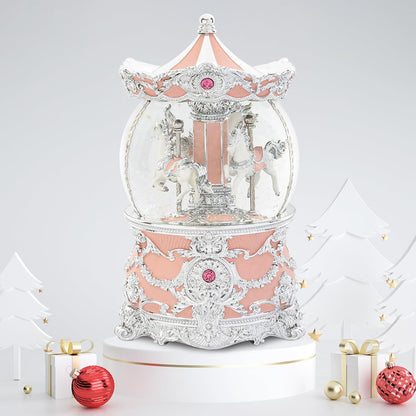 Carousel Music Box Gold & Ivory Christmas Snow Globes, 8.3" Rotate Carousel Snow Globe for Kids & Adults, Classic Wind up Musical Snow Globe Birthday Gifts for Women Girls, Carousel Horse Home Decor