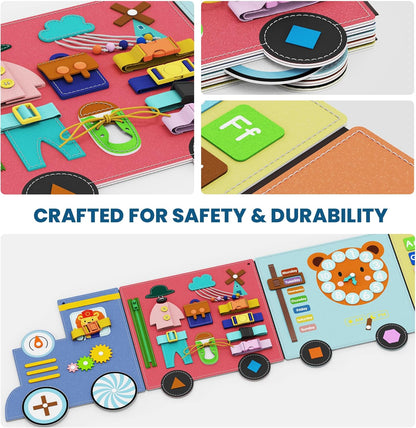 BlueWood Felt Wall Busy Board Panels, Toddler Learning Activity Center, Montessori Philosophy Sensory, Educational Toys, Conducive to All-Round Development - Train