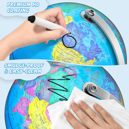 12" Illuminated World Globe for Children & Adults, Globe Lamp with World Map for Kids, Stable Heavy Metal Base, Interactive STEM Learning Gift & Night Light