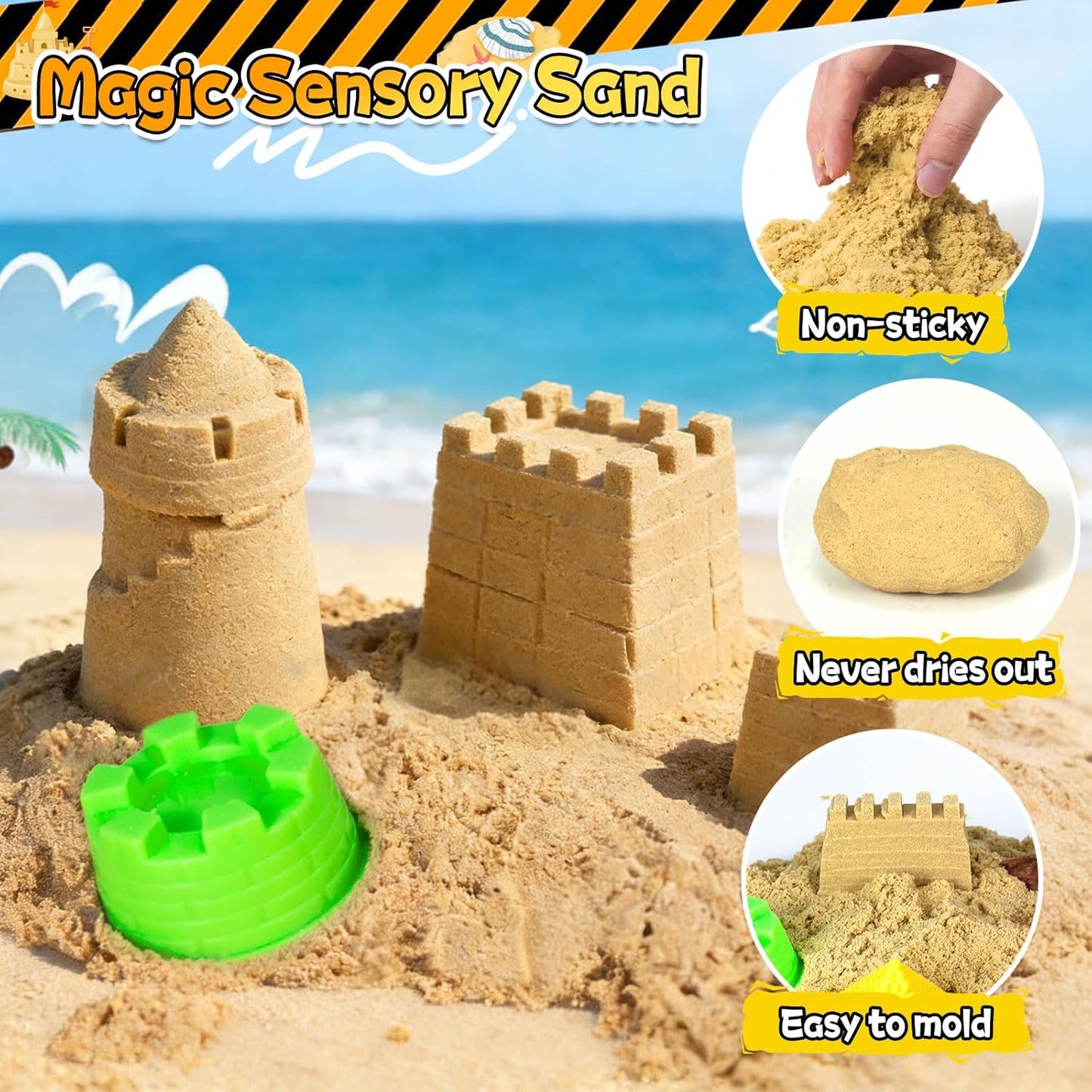 Play Sand Kit for Girls, Ice Cream Sensory Bin Sandbox, Creative Bake Shop with 2.2lbs Magic Sand, Ice Cream & Cake Models, Cleaning Tools, Pretend Beach Cake Stand Toys Gift for Toddler Ages 3-8