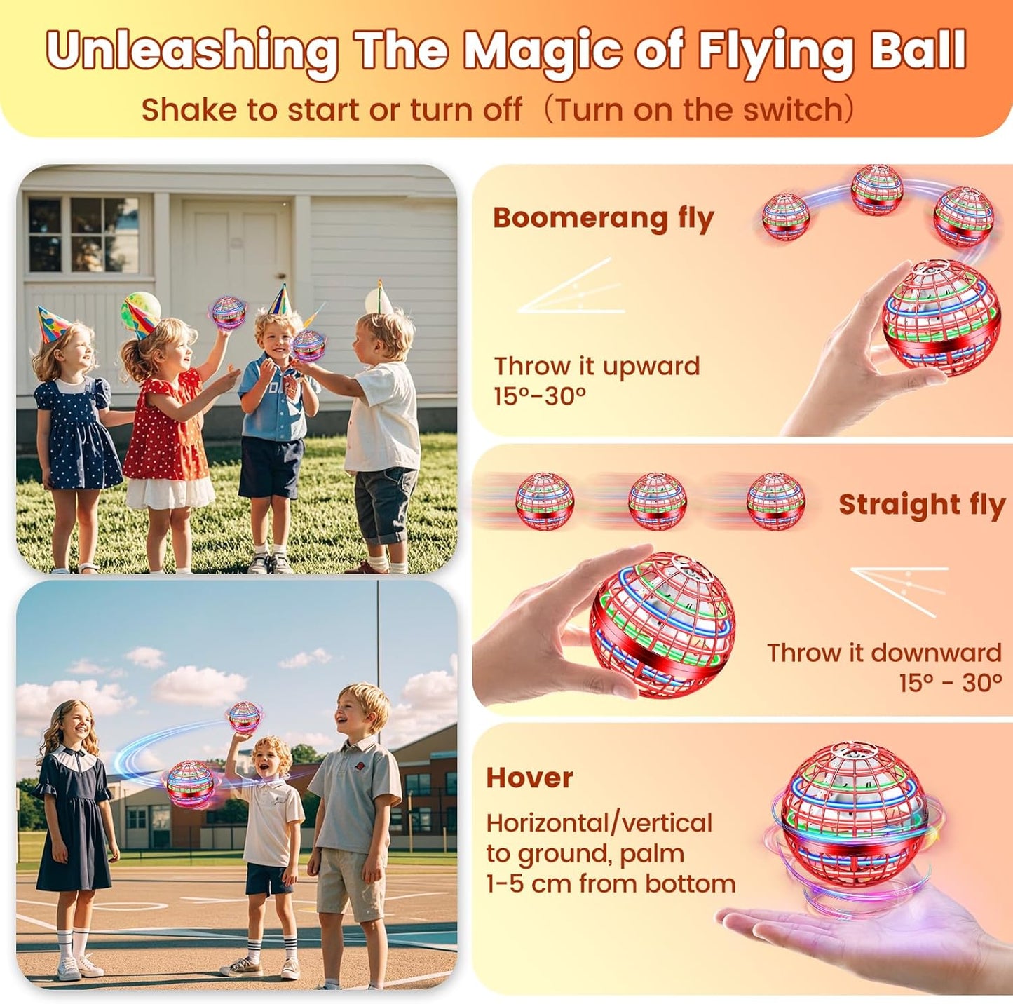 Flying Orb Ball Toy, 2026 Upgrade Hand Controlled Hover Ball with LED Lights,360° Rotating Boomerang Globe Cool Mini Drone, Ideal Birthday&Christmas Gift for Boys Girls-Blue & Purple