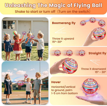 Flying Orb Ball Toy, 2026 Upgrade Hand Controlled Hover Ball with LED Lights,360° Rotating Boomerang Globe Cool Mini Drone, Ideal Birthday&Christmas Gift for Boys Girls-Blue & Purple