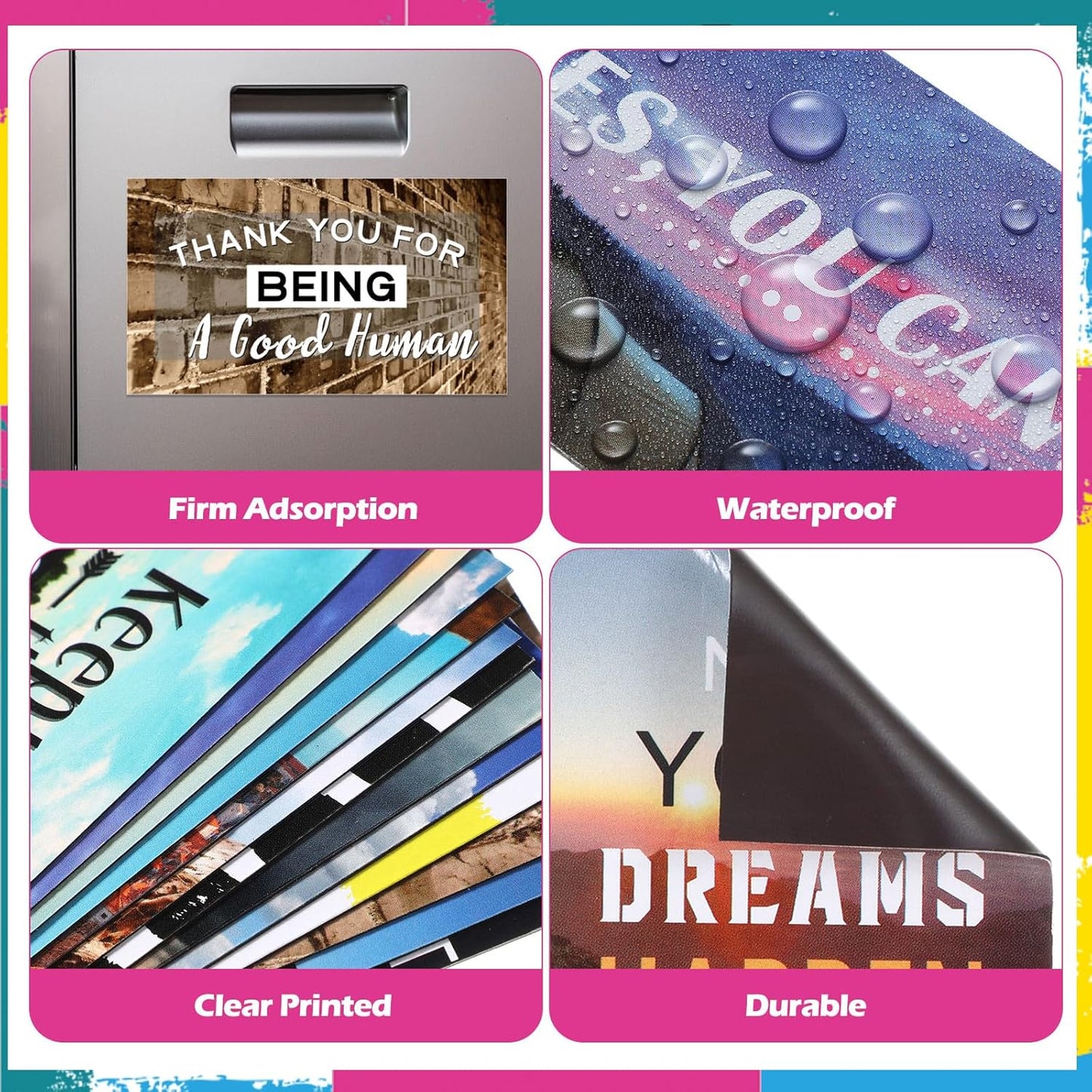 Xuhal 60 Pcs Inspirational Magnets Bulk Rectangle Positive Affirmation Magnets Decals Decorative Inspiring Quotes Fridge Magnetic Stickers for Adults Students Team Motivational Gifts (Classic)