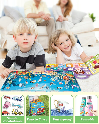 Walenced Reusable Sticker Book for Toddlers, Stickers for Kids, Toddler Sticker Book, Toddler Craft Activities, Toddler Travel Toys Ages 3 and Up Boy Girl Birthday Gifts