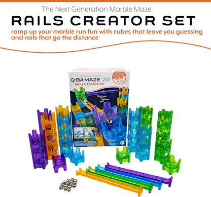 MindWare Q-BA-Maze Rails Creator Set The Next Generation Marble Maze Kids Toys - STEM Marble Run - Recommended for Ages 6+ - Educational Gift for Boys and Girls