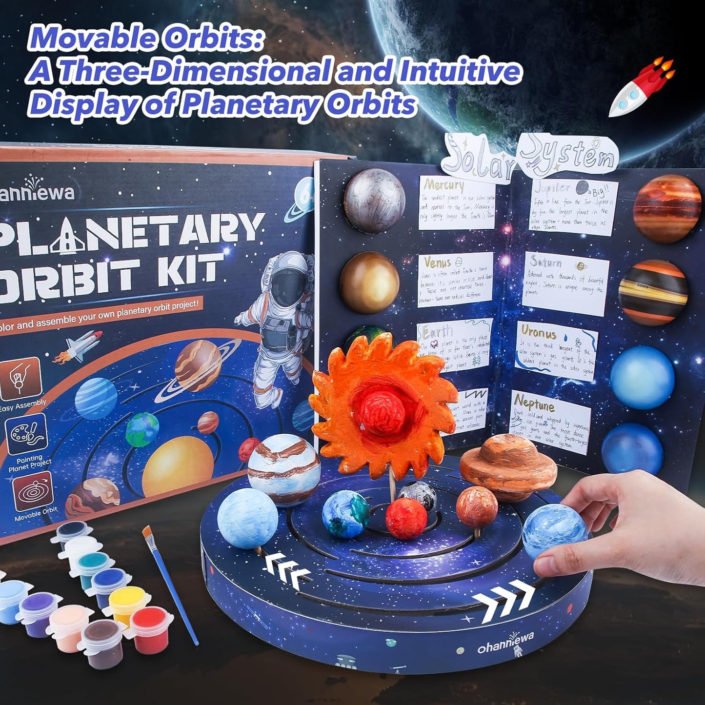Solar System Project Kit for Kids, Mixed Sized Foam Balls, Painting Tools and Disc Planetary Orbits, DIY Planets Model for Kids, Stem Toy for Boys and Girls