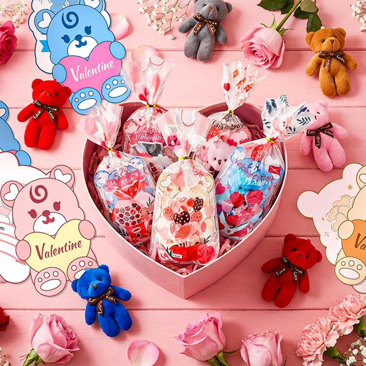 24 Pcs Valentine's Day Gift Mini Plush Bear Toys with Bear-Shaped Cards, 4.7 Inch Stuffed Animal Dolls for Keychain DIY, Kids Classroom Birthday Party Favors Classroom Exchange Prize Supplies