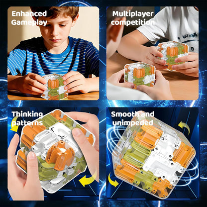 3D Rolling Ball Maze Cube, Marble Labyrinth Cube, 3D Labyrinth Puzzle Cube, Spatial Awareness Brain Training Educational Focus Game Gift for Adults Teens Kids (Yellow & Blue)