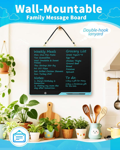 Magnetic LCD Writing Tablet for Fridge, 13 Inch Writing Tablet for Kids, Toddler Drawing Pad, Learning Toys for Boys Girls Ages 3.4.5.6.7.8, Writing Board for to-Do Lists and Family Messages (Blue)