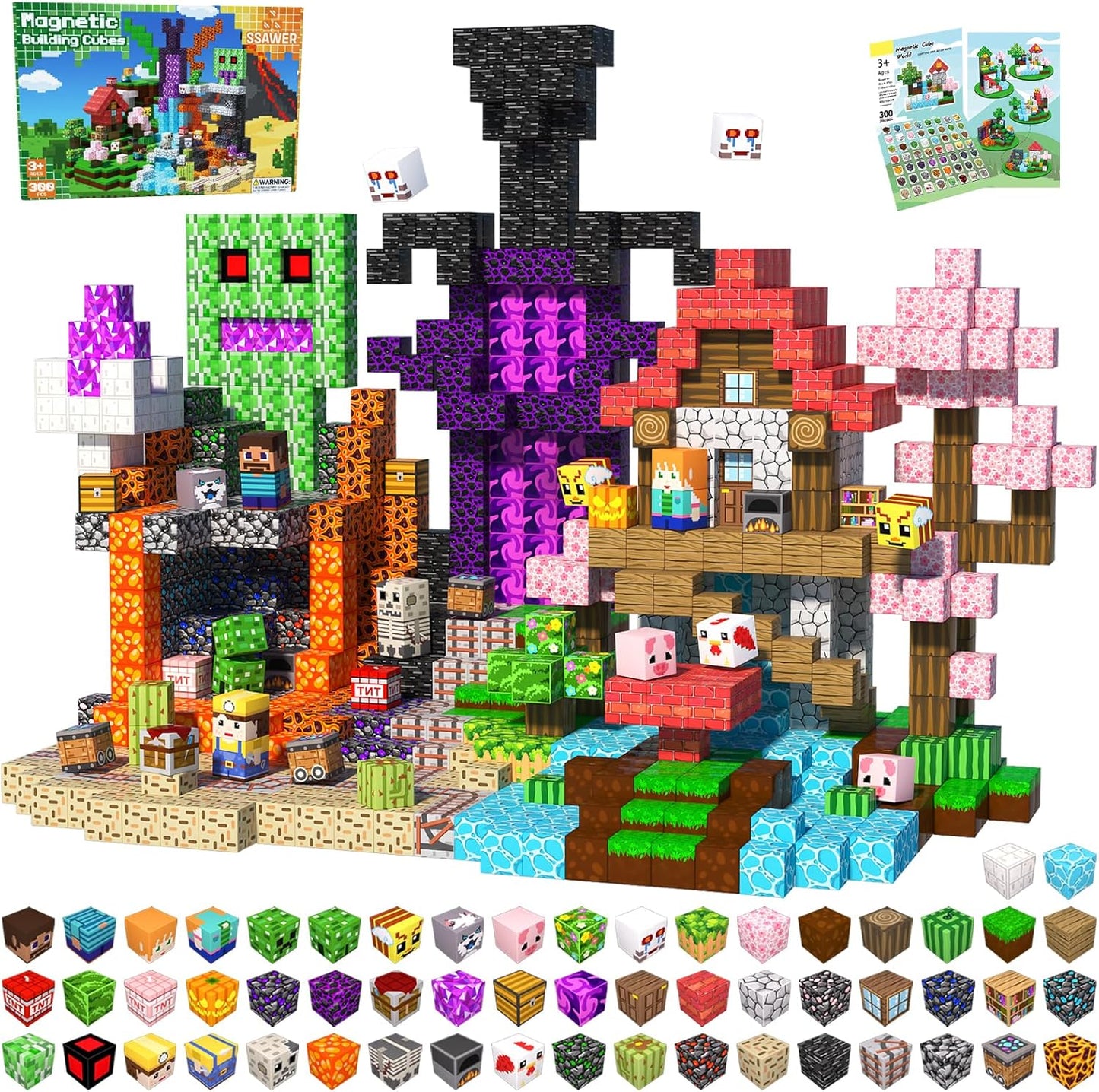 Magnetic Blocks Toys for Kids, 100 PCS Building Blocks Cubes, Stacking Magnetic Tiles Toys for Kids Toddlers Boys Girls Ages 3 4 5 6 7 8-12 Birthday Gifts Party Supplies (Underworld)