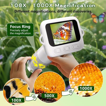 Odatay Microscope for Kids with 12 Slides, 100X-1000X 1080P Digital Handheld Kids Microscope, Mini Portable Pocket Miniscope Science Toys Gifts for 3+ 4 5 6 7 8 9 10 11 12 Year Old Boys Girls, Blue