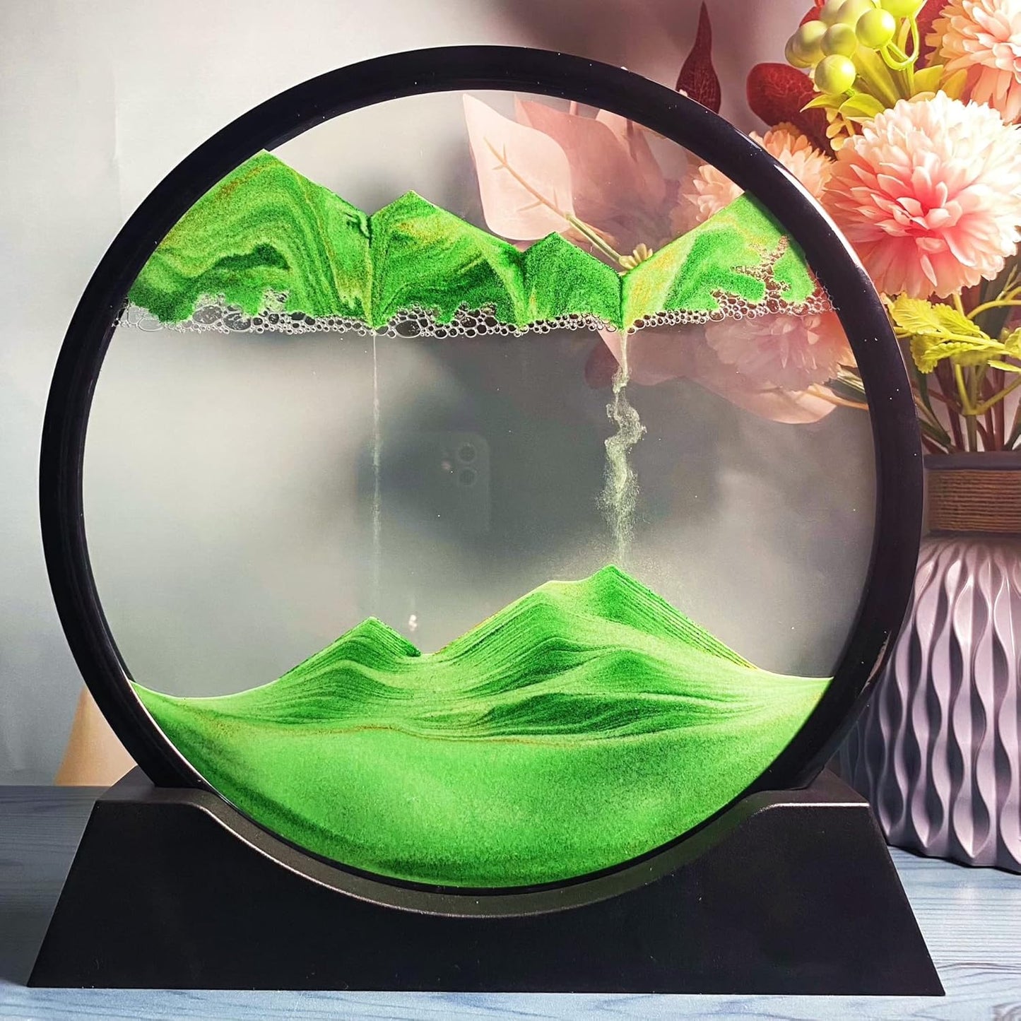 Arthink Moving Sand Art Picture in Motion Round Glass 3D Deep Sea Landscape, Dynamic Sand Art Sandscapes, Sensory Relaxing Desktop