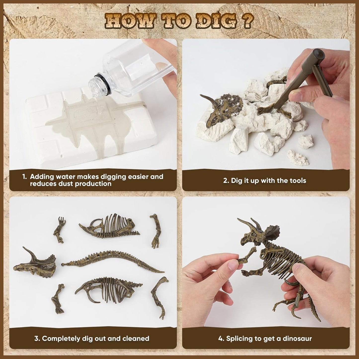 VIBIRIT Dig Up Dinosaurs Skeleton Set,Dinosaur Digging Fossil Kit Model Toys,Excavation Kits for kids5-12year,Educational Realistic Toys for Kids,Boys,Girls