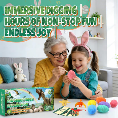 Easter Dino Eggs Dig Kit - 12 Colorful Dinosaur Easter Eggs with Dinosaur Figures, 12 Dig Tools for Easter Egg Hunt, Easter Basket Stuffers & Easter Toys and Games (Colorful)