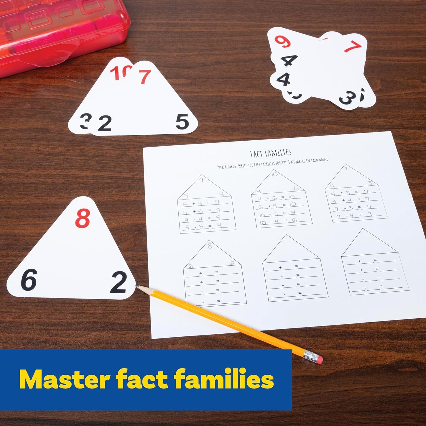 LEARNING ADVANTAGE Original Triangle Flash Cards - Addition and Subtraction - Set of 20 - In-Home Learning - Math Flash Cards