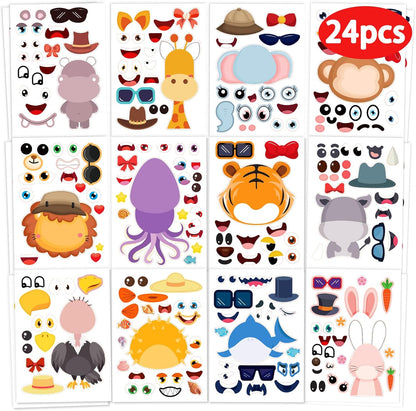 24 Pcs Make Your Own Dinosaur Sticker Sheets, Dinosaur Party Favors Face Stickers for Kids Boys Toddlers Crafts Activities Gift Bags Birthday Party Valentines Day Gifts for Kids Classroom