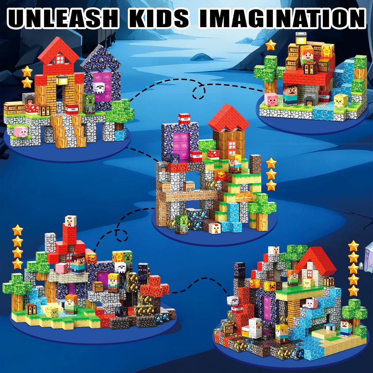 Magnetic Blocks Toys for Kids, 100 PCS Building Blocks Cubes, Stacking Magnetic Tiles Toys for Kids Toddlers Boys Girls Ages 3 4 5 6 7 8-12 Birthday Gifts Party Supplies (Underworld)