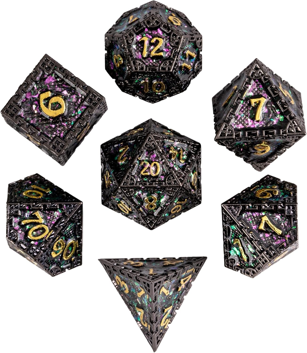 UDIXI Steampunk Metal Dice Set, 7 Die Polyhedral DND Dice Set for D&D Role Playing Game and Math Teaching (Ancient Copper)