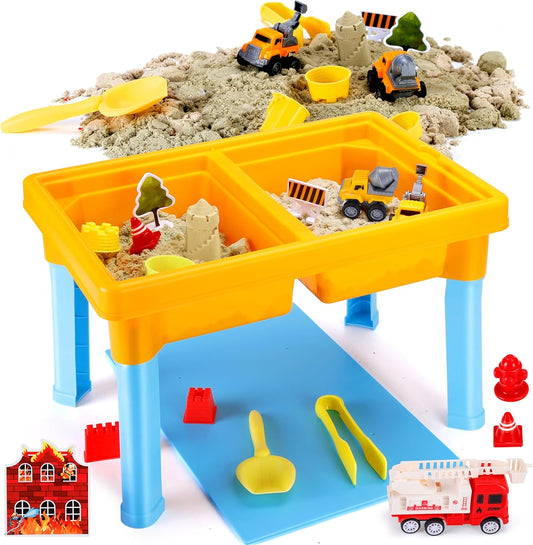 Carolart Ocean Sensory Table with Sands, Bin with Lid, Indoor Outdoor Use, Sand Art Kit for Boys and Girls, Toys for Toddlers Age 3-5, 17x11.5x10.2 Inches