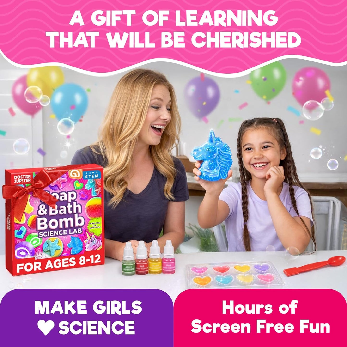 Doctor Jupiter Glam Science, DIY Makeup Craft Kit for Girls Ages 6+ | 50+ Beauty Recipes - Make Your Own Makeup, Perfume, Lip Gloss, Bath Bomb| Birthday Gift Ideas for 6-7-8-9-10-11-12 Year Olds