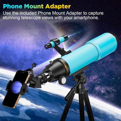 90mm Refractor Telescope for Adults & Kids 8+: 150X High Power, 500mm Focal Length, Professional Astronomical Scope with 133cm Tripod for Stargazing, Xmas Toy Gift for Beginners Boy Girls