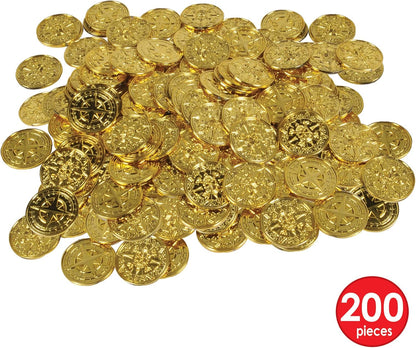 Beistle 200 Piece Embossed Plastic Coins For Pirate Treasure Chest Favors, Casino Theme Decorations