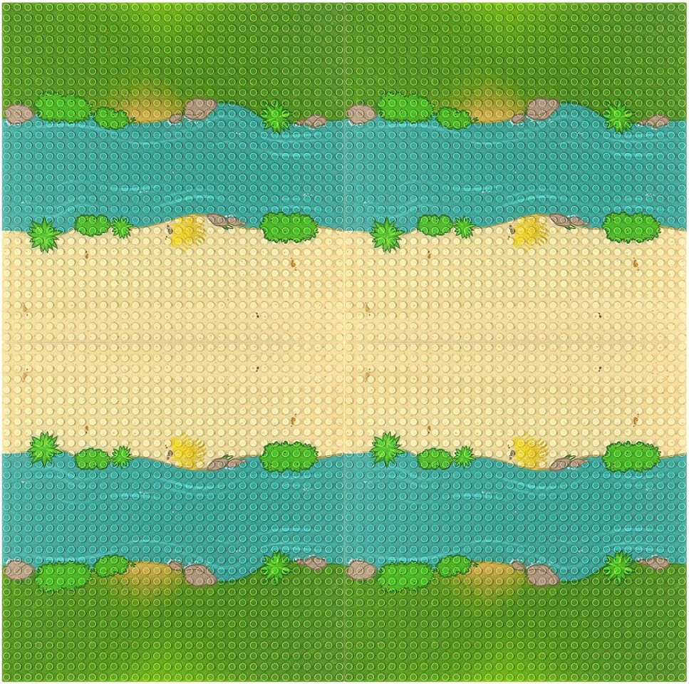 Feleph Classic Baseplate with River and Grassland Pattern, 10 x 10 Inches Base Plates for Building Blocks Mat Compatible with Major Brands (Straight 4 Pieces)