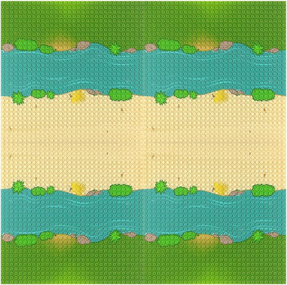 Feleph Classic Baseplate with River and Grassland Pattern, 10 x 10 Inches Base Plates for Building Blocks Mat Compatible with Major Brands (Straight 4 Pieces)